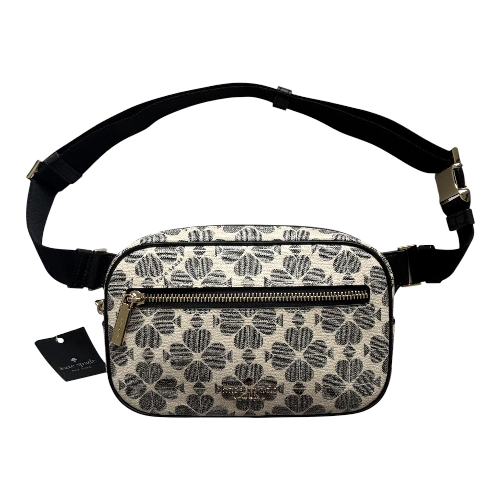 New with tag Kate Spade Flower monogram creamy /black belt bag  Authentic 8.5x6x2