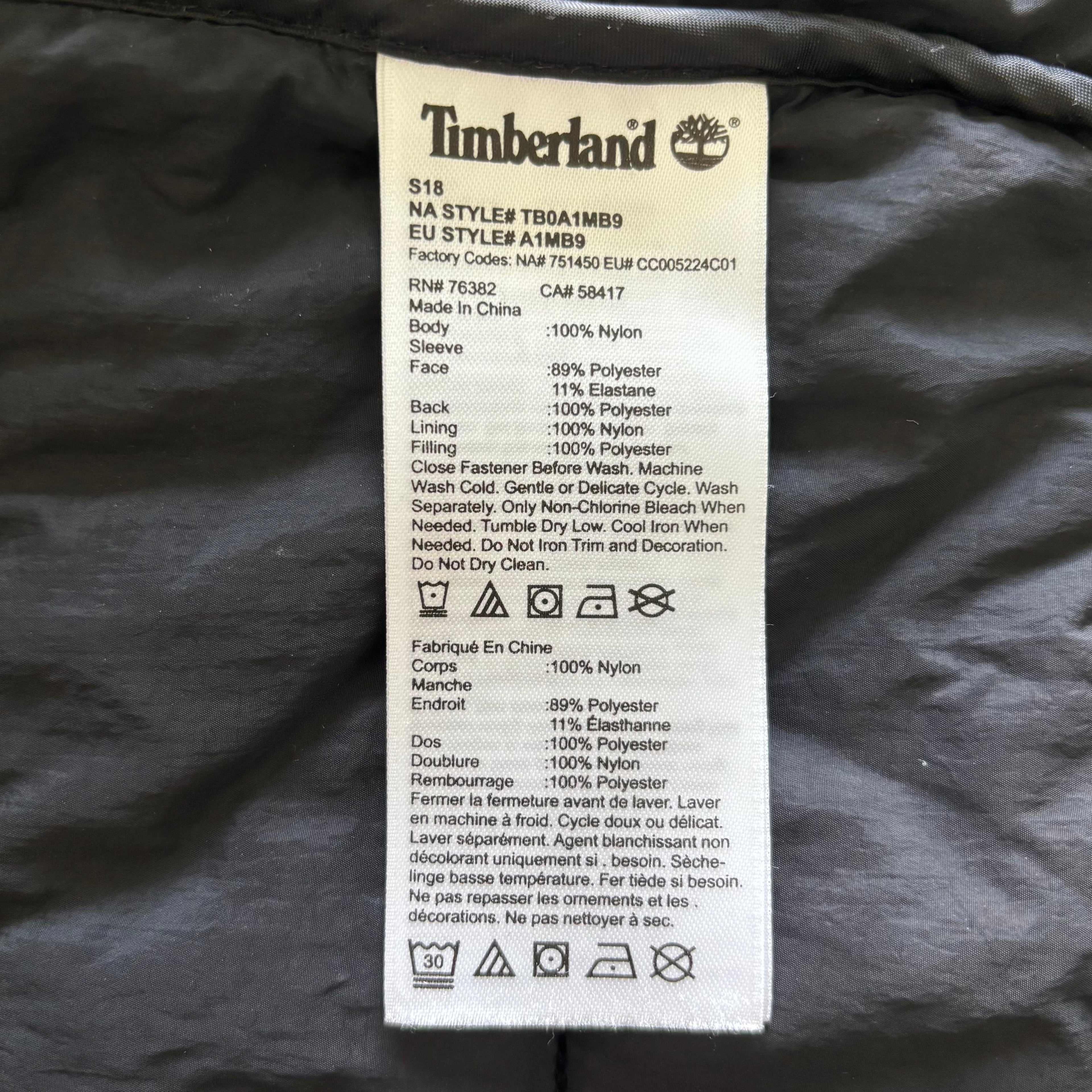 pre-owned Timberland hybrid quilted bomber jacket in good condition size XXL/TTG